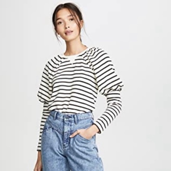 Saylor Auggie Puff Sleeve Striped Sweater Sweatshirt - Picture 2 of 12